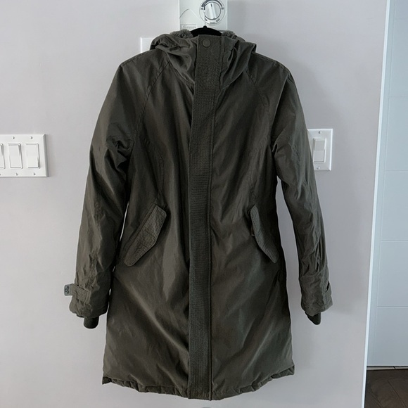 TNA Avoriaz Coat Army Green Mid-Length Goose-Down Lined Parka Jacket - Picture 5 of 16